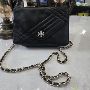 Tory Burch Black Quilted Crossbody Bag with Chain Strap